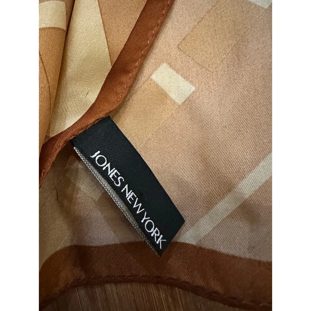Jones New York Pure Silk Geometric Scarf Neutral Tan Beige Cream